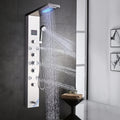 6-Function Modern Shower Panel Tower System with Rainfall Waterfall Shower Head, Handheld Shower & Massage Jets - Brushed Nickel Wall-Mounted Bathtub Faucet Suitable for Bath/Shower, Full Body System with Clarity Basin and Spout