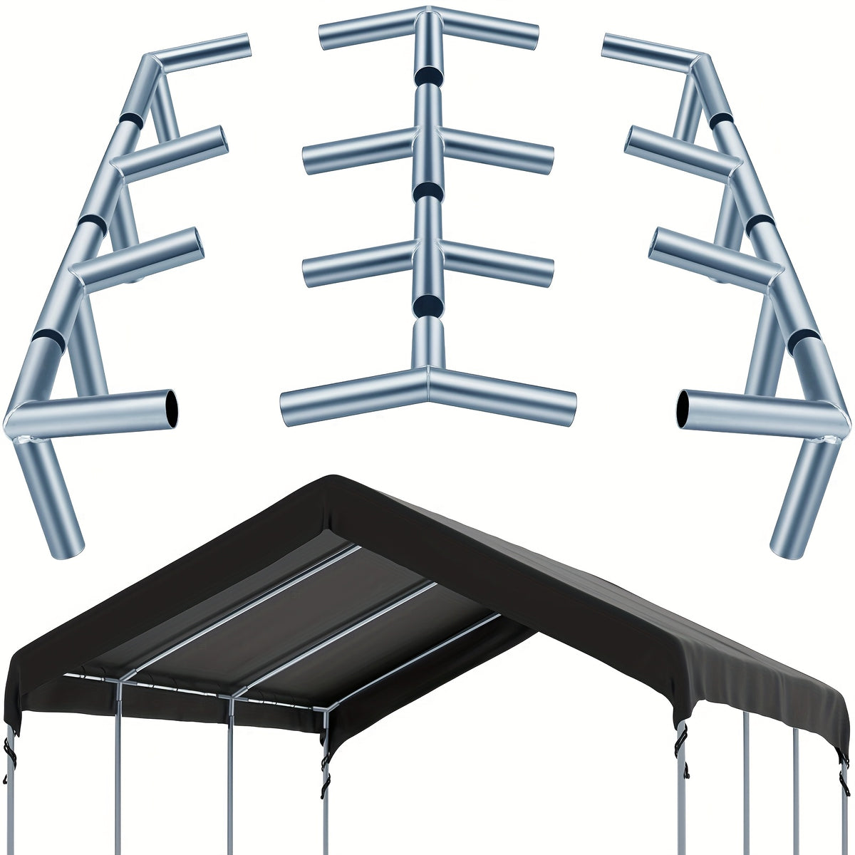 This Kit Includes 12pcs of Fittings Designed for an 8-Leg Style Canopy Frame, Suitable for Low Peak Shed Structures. It Is a Metal Garage Kit Intended for Use with 1 3/8-Inch Top Rails