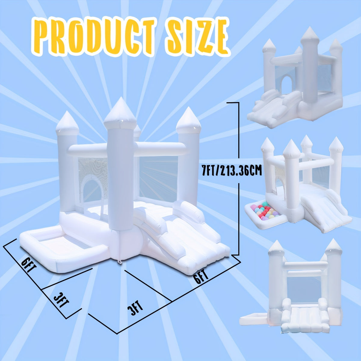 White Inflatable Castle, Suitable For Both Indoor And Outdoor Use, Equipped With A Blower, Ball Pit And Slide, Easy To Install, Suitable For Various Activities And Birthday Parties, Can Play For 2-3 Children.