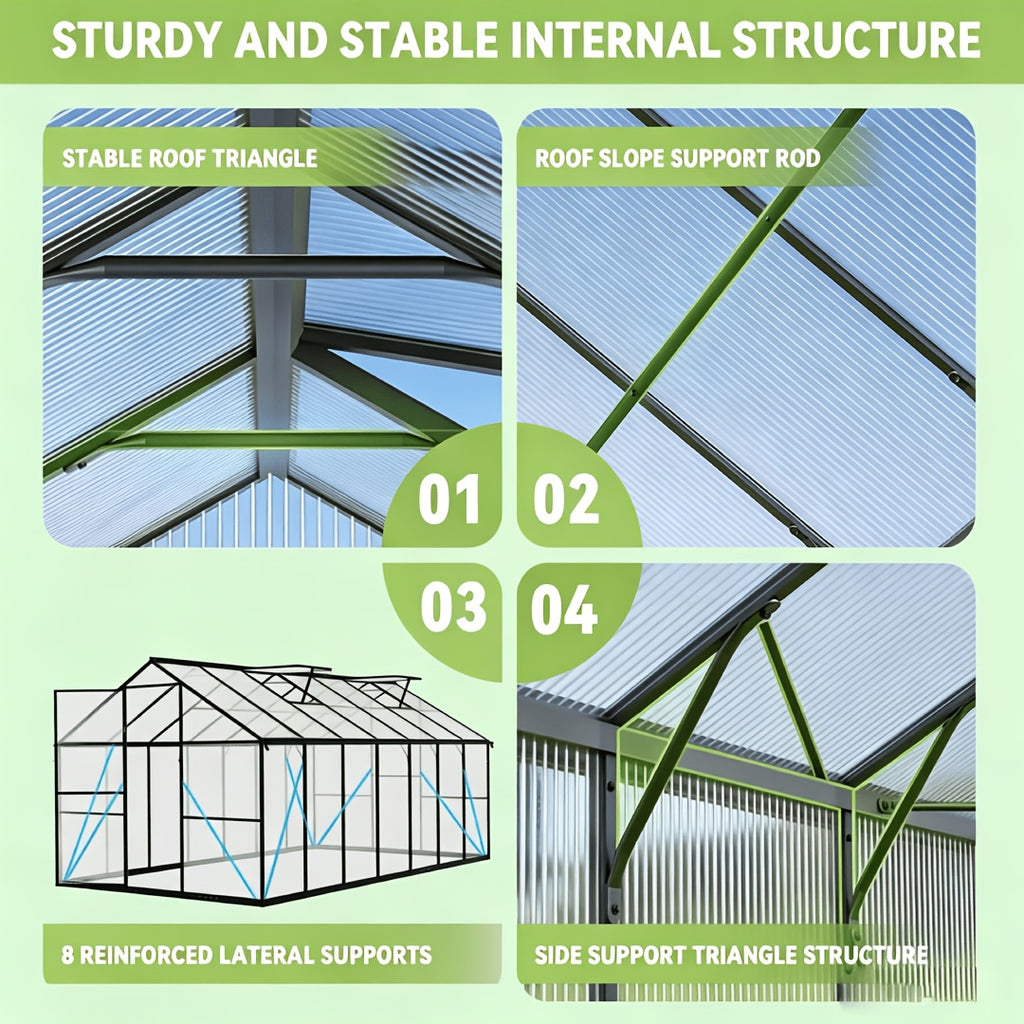 [Polycarbonate Greenhouse] 10X12 FT Greenhouse, Greenhouses For Outside, Polycarbonate Greenhouse With Aluminum Frame, Lockable Door And Ajustable Roof Vent For Backyard, Green Houses For Outside Garden Backyard, Patio, Garden Houses