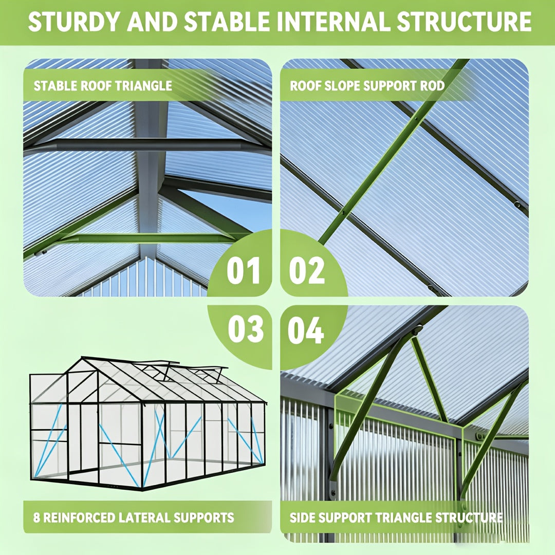 [Polycarbonate Greenhouse] 10X12 FT Greenhouse, Greenhouses For Outside, Polycarbonate Greenhouse With Aluminum Frame, Lockable Door And Ajustable Roof Vent For Backyard, Green Houses For Outside Garden Backyard, Patio, Garden Houses