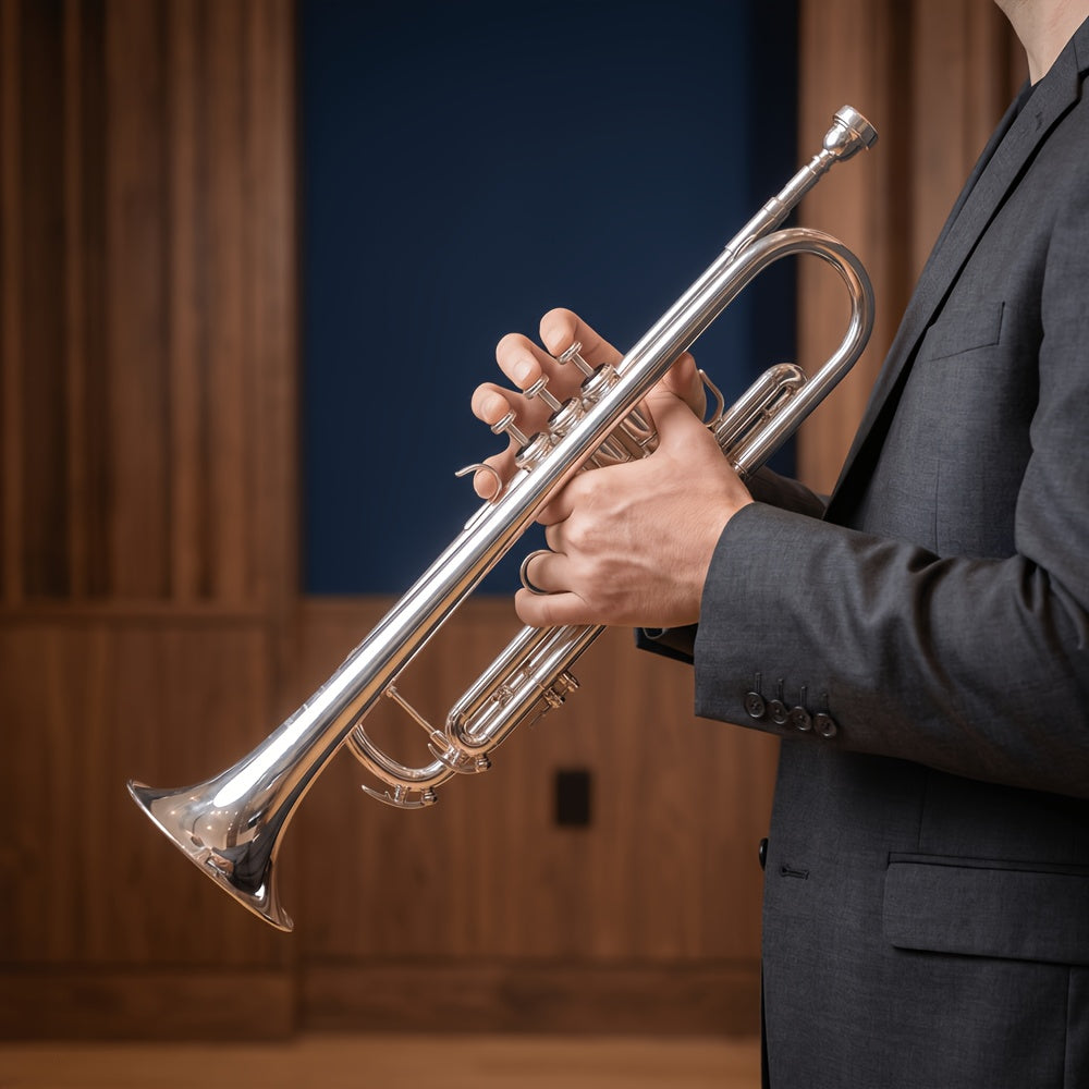 B Flat Silvery Bb Trumpet for Concert Band with Case