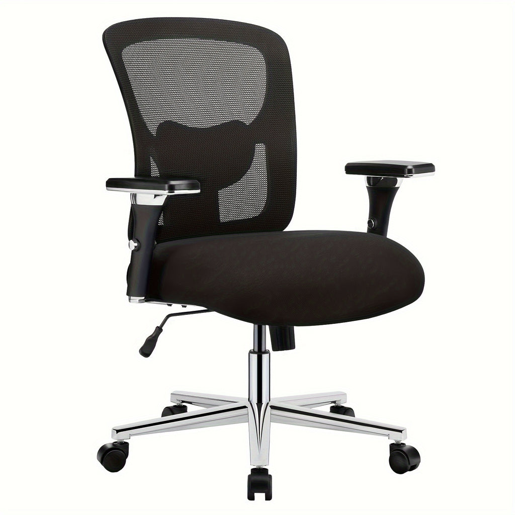 Big And Tall Office Desk Lumbar Support, 500LBS Heavy Duty Mesh Ergonomic Computer Chair With Arm And Wide Comfy Seat, Wheels For Adult, Extra-Large, Black
