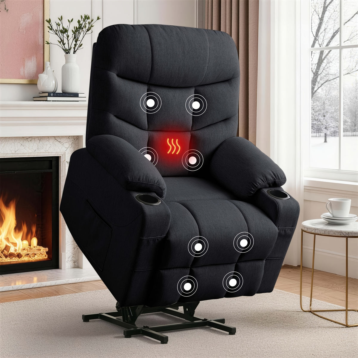 Recliner Chair with Massage And Heating Functions, Large Padded Sofa with Side Pockets, Recliner Chair, Suitable for Living Room And Bedroom