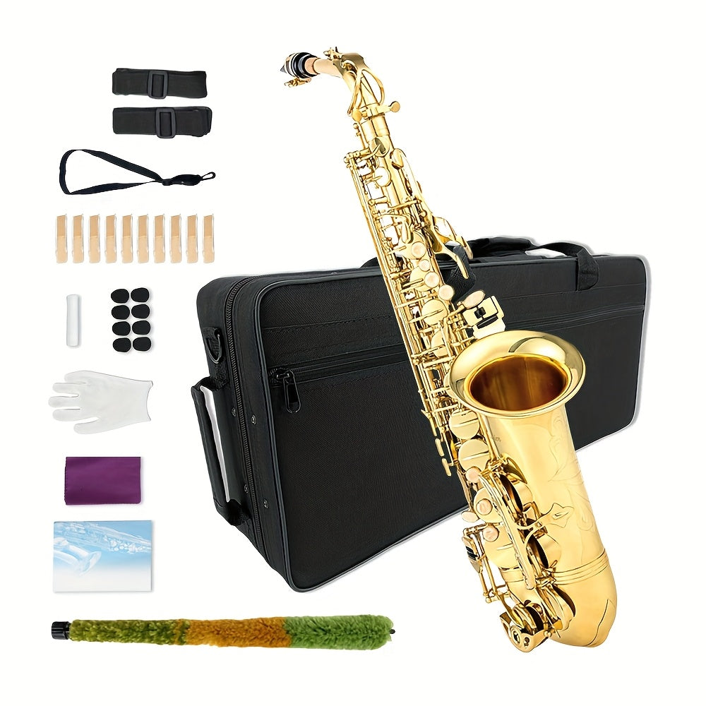 YoungMonic Eb Alto Saxophone for Beginners Adult, Saxophone Student, E Flat Alto Sax Full Kit with Reeds, Pads, Hard Carrying Case, Cleaning Cloth & Rod