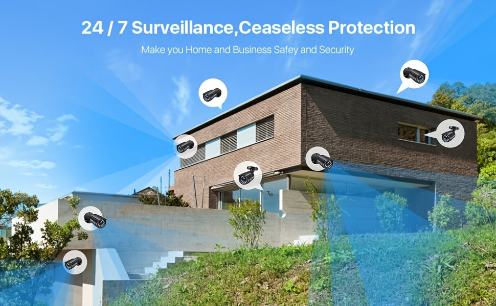 ZOSI H.265+ 8CH 5MP Lite DVR with 8 Units of 2MP 1080P HD Home Security Cameras, Featuring CCTV IR Night Vision, Automatic Motion Tracking, Instant Alerts, LED Indicators, Manual Configuration, And Support for Multiple Languages