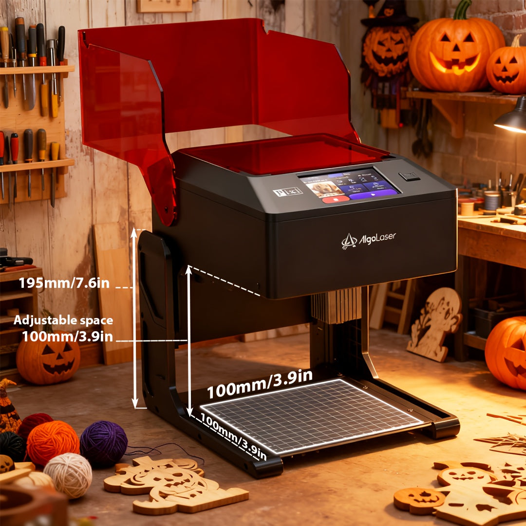 Algolaser Pixi Touchscreen Smart Engraving Machine with Roller, 100x100mm Engraving Range, DIY Holiday Craft Tool, Suitable for Engraving Oval Items Such as Water Cups, Pens, Etc., Valentine's Day Gift