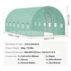 VEVOR Walk-in Tunnel Greenhouse 19.36x9.68x7.4/27.38x9.5x7.38ft Galvanized Frame PE Cover Green (No Door)