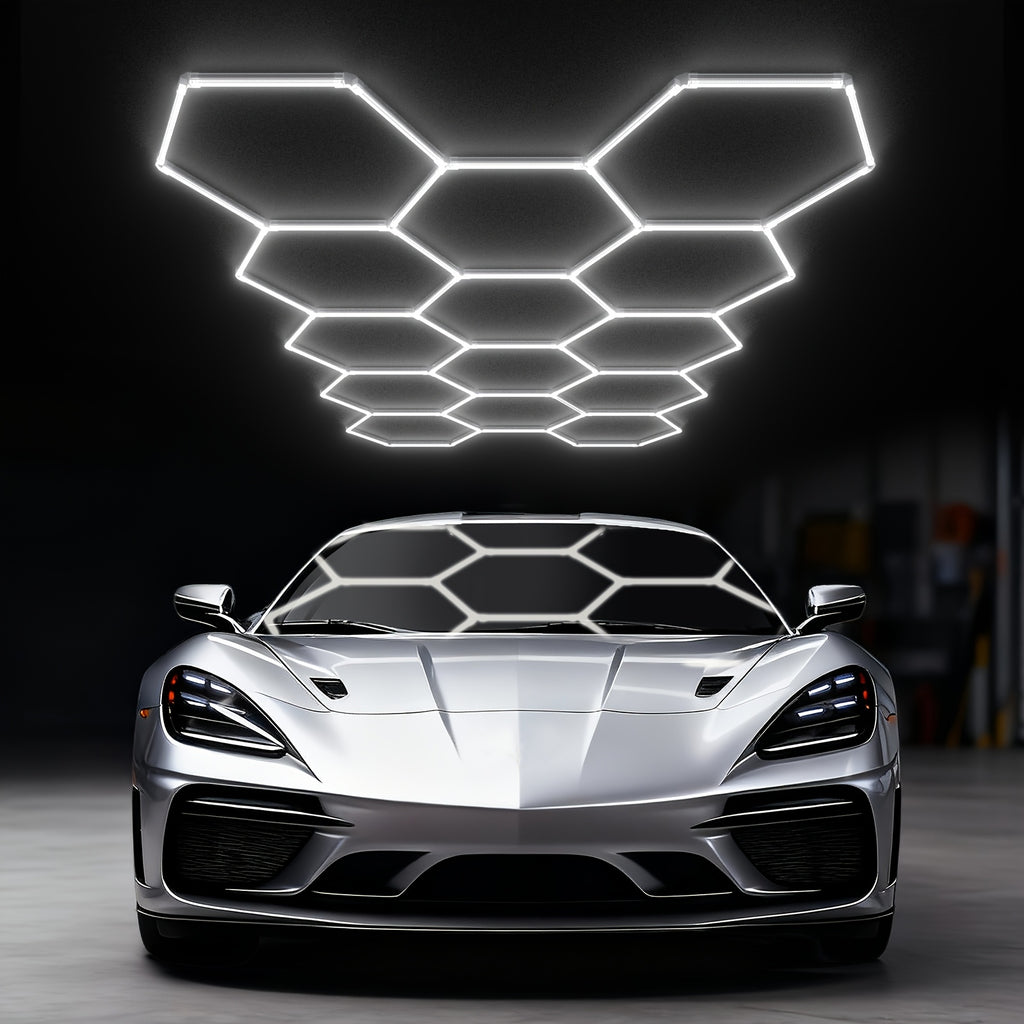 58 Pack Hexagon Garage Lights - 456W 54720LM 14 Grids Hexagon LED Light, 6500K Ultra Bright Honeycomb Hex Lights, Easy Install, Durable Design for Garage, Car Detailing, Workshops, Shops, Gym
