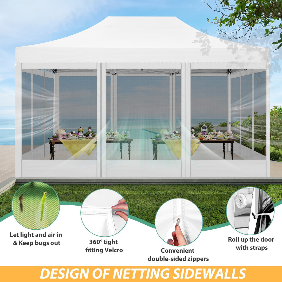 Hoteel 10x15 Heavy Duty Pop Up Canopy Tent with 4 Sidewalls, Commercial Gazebo Party Tent with Mosquito Netting Wall Easy Up Outdoor Instant Screen Tent for Backyard, Beach, Patio, Garden