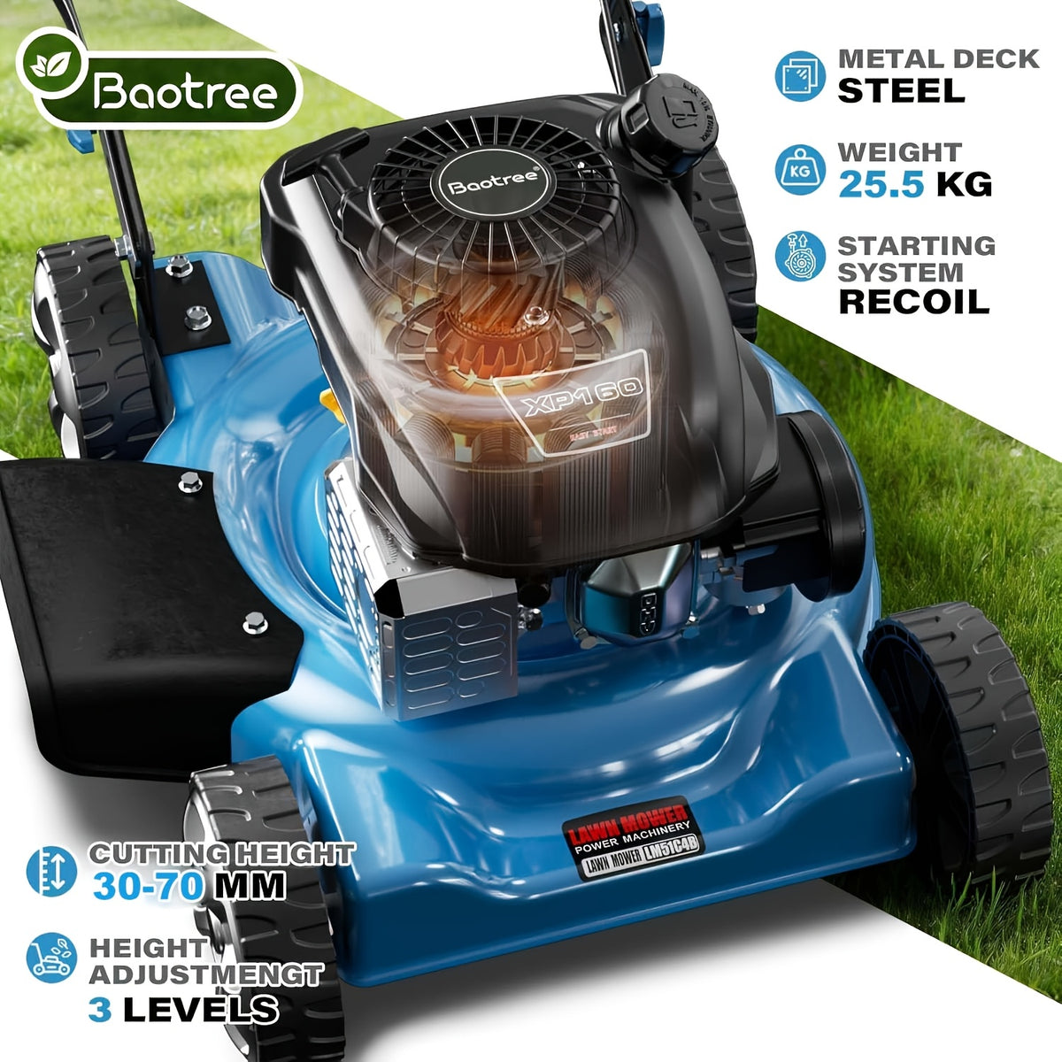 21-Inch Cutting Deck, 144cc 4-Stroke Engine, 2-in-1 Function (Side Discharge/Mulching), Lightweight for Small Yards Under 1/4 Acre (Hand Push) 32-72mm Cut Height, Installation Tools And Castors Included
