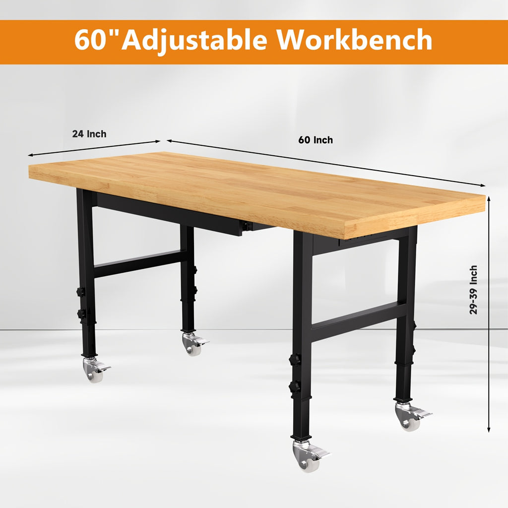 60 Solid Wood Tool Desk - with Drawers, Outlets, and Swivel Casters - Multiple Models Available
