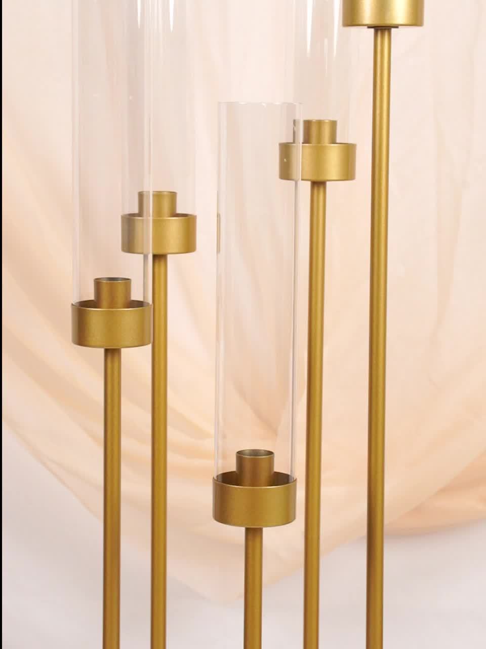 10 Sets Acrylic Candelabra Centerpieces 39.4" Tall Clear Candle Holders Pillar Taper Candlestick with Lampshades 5 Arm Floor Candelabra Stand for Wedding Christmas Ceremony Dinner Party Halloween Christmas