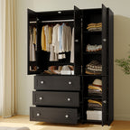 31.5" /47.3"/63" Wardrobe Armoire Closet with Mirror & Hanging Rod, Large Drawers & 2/3/4 Doors