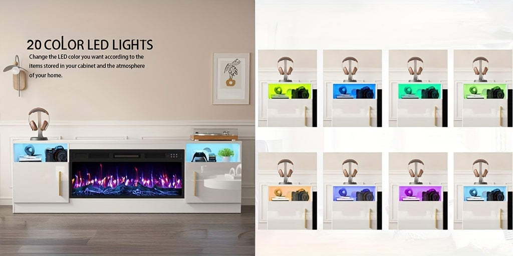 Fireplace TV Stand for Up to 80-Inch TVs with 36-Inch Fireplace, Modern Entertainment Center for Living Rooms