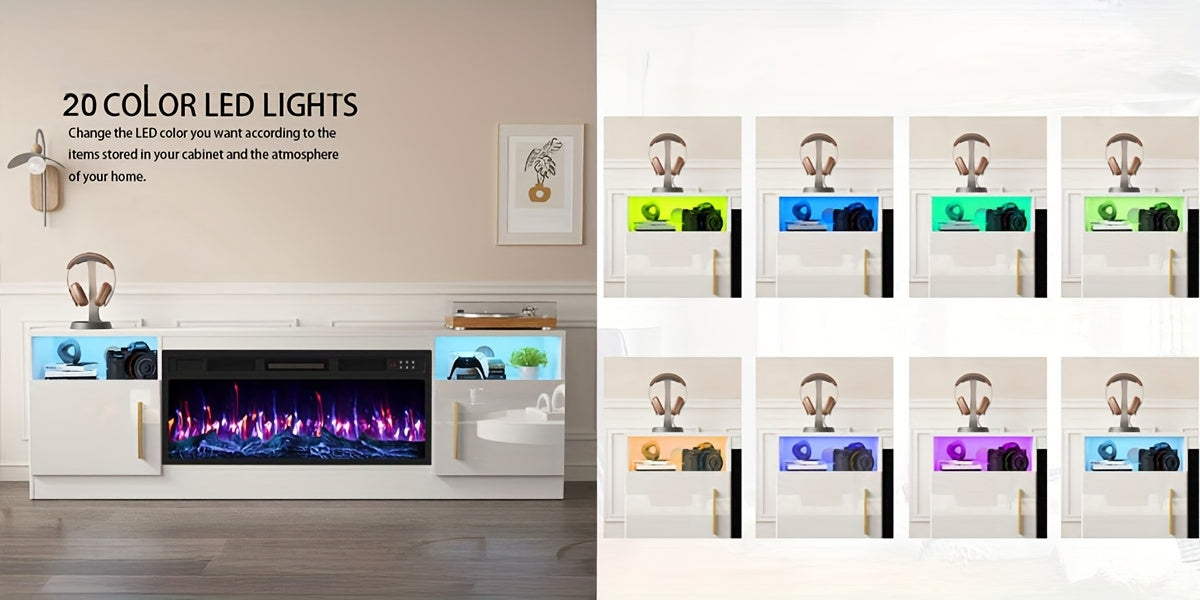 Fireplace TV Stand for Up to 80-Inch TVs with 36-Inch Fireplace, Modern Entertainment Center for Living Rooms
