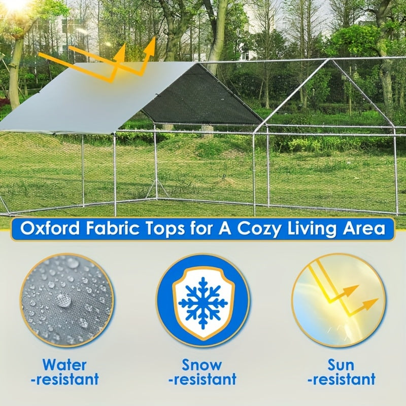 Large Metal Chicken Coop, Walk-in Chicken Runs for Yard with Water-Resident And Anti-UV Cover, Spire Roof Hen House for Outdoor And Backyard, Farm, Duck Rabbit Cage Poultry Pen