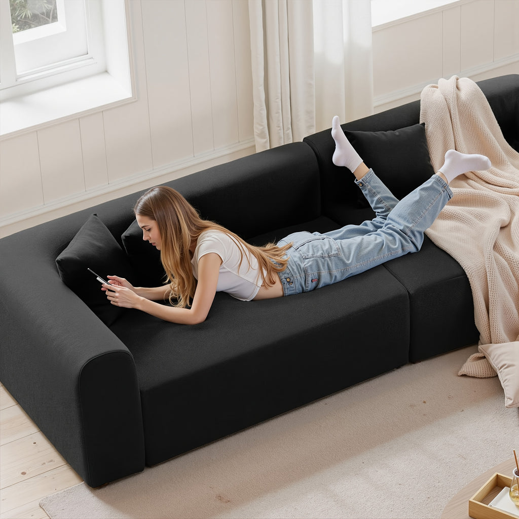 116" Curved Sofa with Throw Pillows, 4-Seater Luxury Chenille Fabric with Fully Assembled Long Lounge Sofa, Living Room Curved Sectional Sofa Chaise Lounge