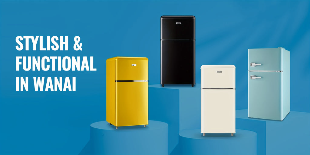 3.8 Cu.Ft Small Refrigerator With Freezer Retro Mini Fridge Two Doors For Home Dorm College Office Freestanding Blue Refrigerator With LED Lights And Glass Shelves