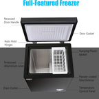WANAI 3.5 Cu.Ft Chest MINI Freezer Adjustable 7 Thermostat Compact Deep Freezer Top Door Low Noise with Removable Basket