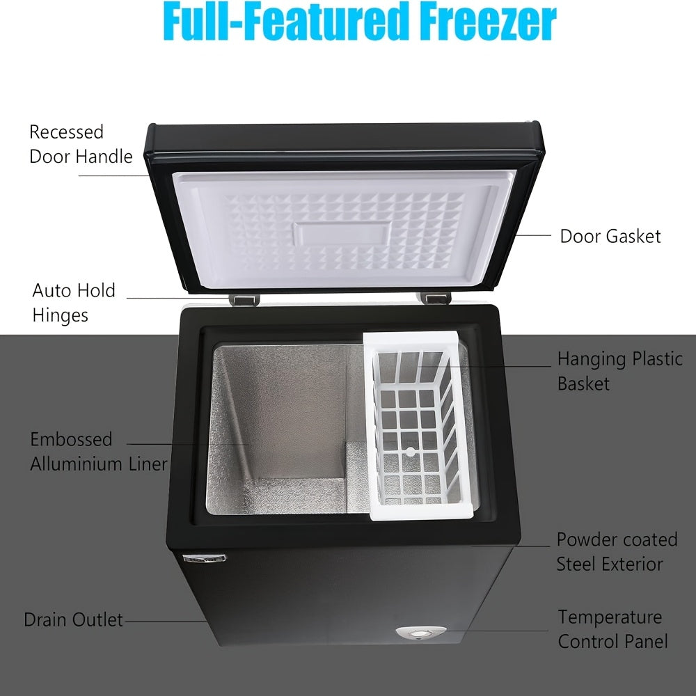 WANAI 3.5 Cu.Ft Chest MINI Freezer Adjustable 7 Thermostat Compact Deep Freezer Top Door Low Noise with Removable Basket