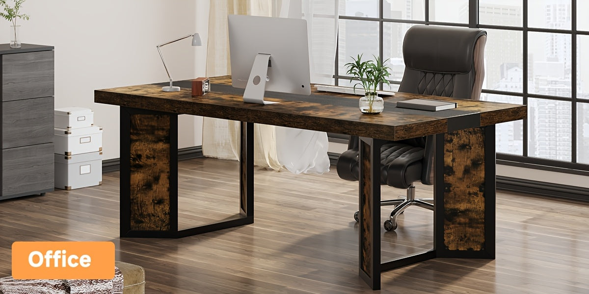A Spacious Industrial Dining Table Designed for 6 to 8 Individuals, Measuring 71 Inches, Featuring a Robust Metal Frame And a Rustic Brown End, Perfect for Dining Rooms, Kitchens, Or Living Areas