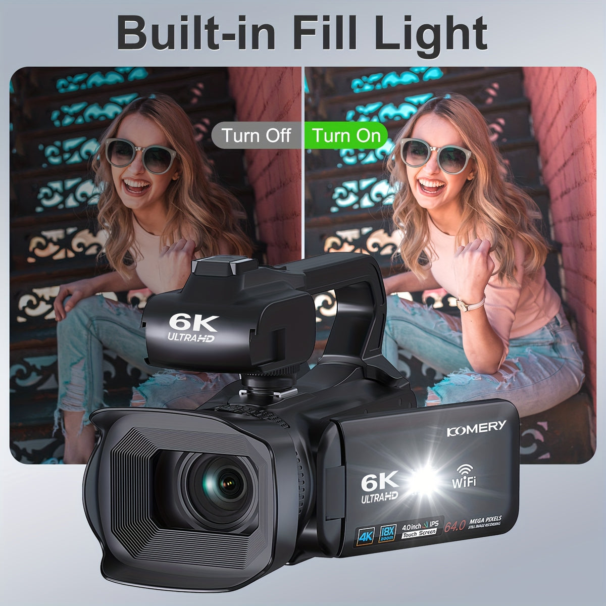 [WiFi | 6K] 64MP 18X Digital Zoom Night Vision Handheld Digital Camcorder with Handheld Stabilizer Mount/Cover, Vlogging 4.0-inch 270-degree Rotating IPS Touchscreen with 2.4G Remote Control, Microphone, 64GB Memory Card, and Lens Hood. The Perfect