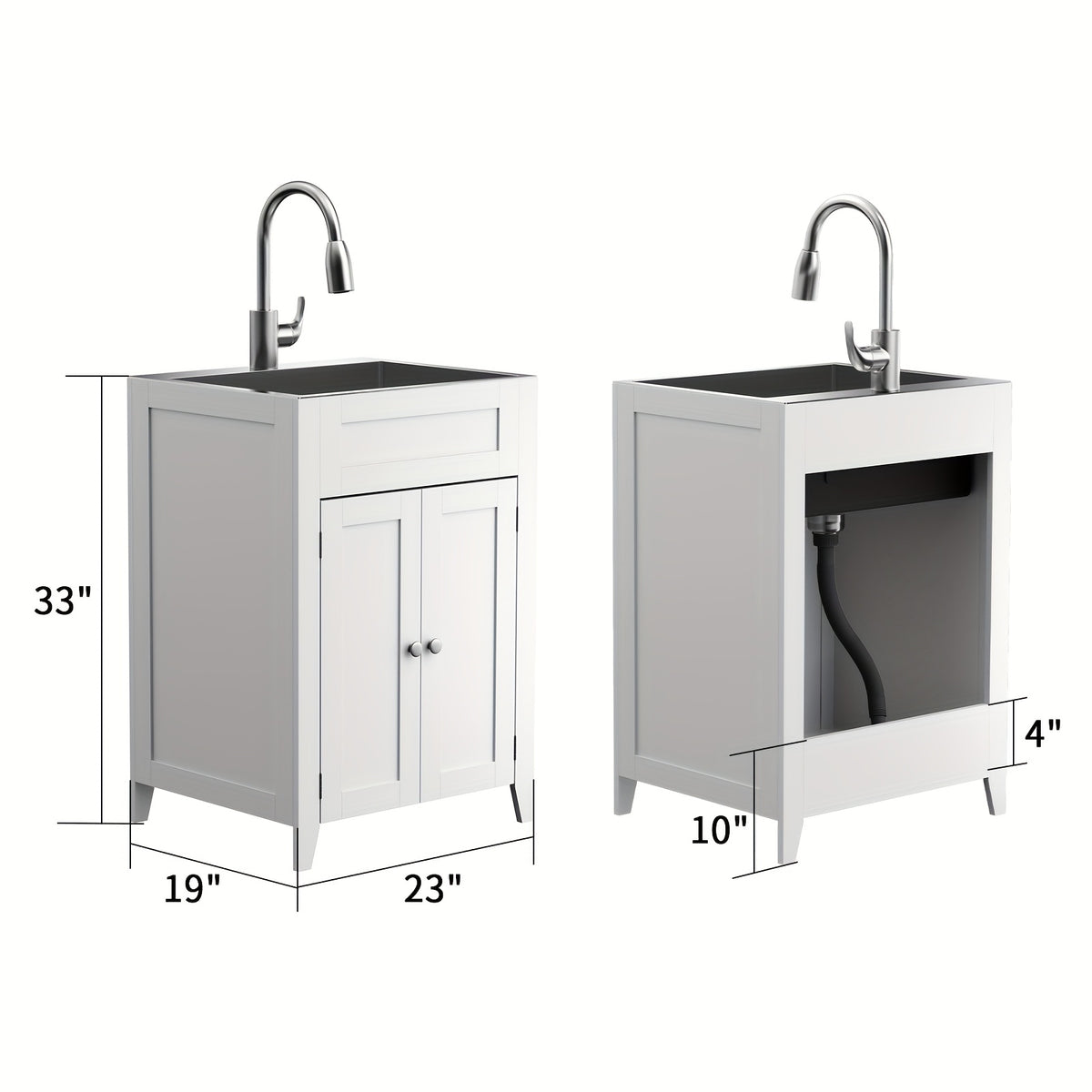 Bonnlo Heavy-Duty Laundry Sink with Pull-Out Sprayer Faucet - Stainless Steel Utility Sink, Space-Saving Cabinet, for Laundry Room, Kitchen, Bathroom, Basement - Easy-Clean Design, Compact Storage Space, Modern Aesthetic, Durable Construction, Kitchen Pre