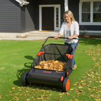 VEVOR Push Lawn Sweeper, 30 in Leaf & Grass Collector with 12 cu. ft. Hopper Bag, Adjustable Brush Height & Spinning Brushes, Heavy Duty Yard Sweeper with Rubber Wheels for Leaves Grass Cleanup