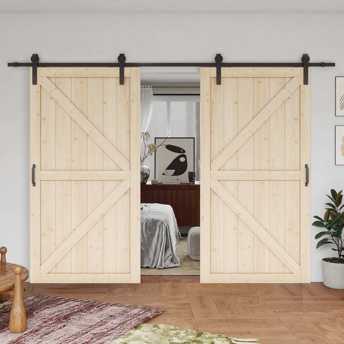 Pine Barn Door with Included Hardware Kit for Living Room or Bedroom Sliding Door Projects