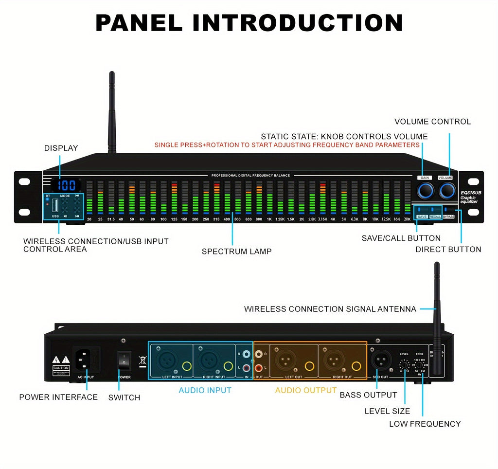 1U-EQ31 Digital Equalizer | Equipped with Real-time Spectrum Analysis, Suitable for Home Audio Systems, Studio Grade Equalizers, And Can Be Used In Conjunction with Audio Amplifiers, Amplifiers, Mixing Consoles, Mixers, Microphones, And Other Equipme