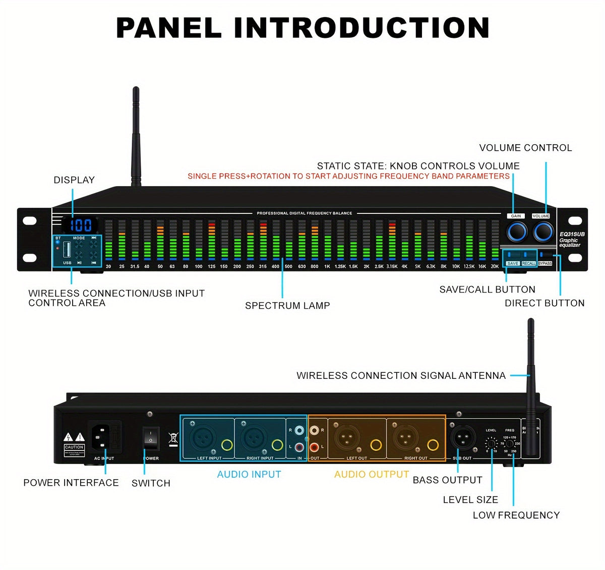 1U-EQ31 Digital Equalizer | Equipped with Real-time Spectrum Analysis, Suitable for Home Audio Systems, Studio Grade Equalizers, And Can Be Used In Conjunction with Audio Amplifiers, Amplifiers, Mixing Consoles, Mixers, Microphones, And Other Equipme