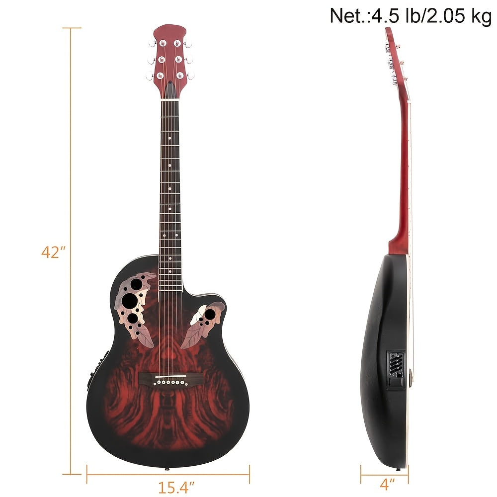 [Ideal Gift] 41-Inch Full-Size Guitar With Grape-Shaped Soundhole, Spruce Top, And Mahogany Fingerboard - Sunset Red Finish, Enhanced Tone And Playability, Suitable For All Music Styles, Ideal For Beginners And Guitarists. The Perfect Gift