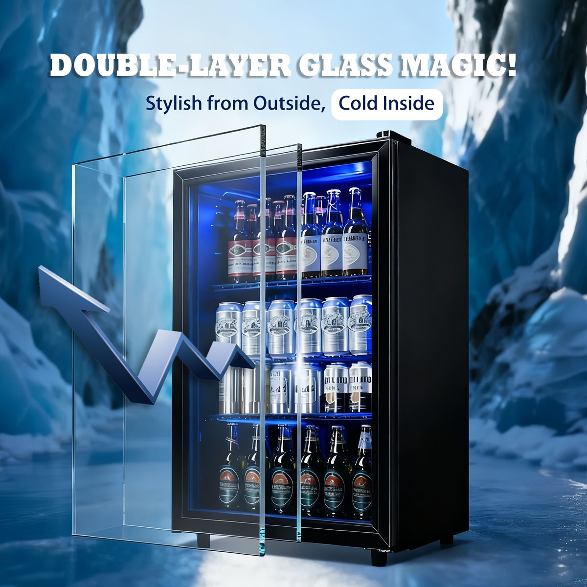 Beverage Fridge, Mini Fridge With Glass Door, Beverage Cooler Refrigerator, Wine Drink Beer Cooler, Adjustable Shelves & Temperature Control