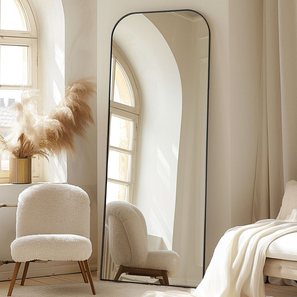 30 X 71 Inch Full Length Mirror, Golden Wall Full Body Mirror Full Length with Stand, Rounded Top Floor Mirror with Aluminum Alloy Frame for Bedroom Living Room