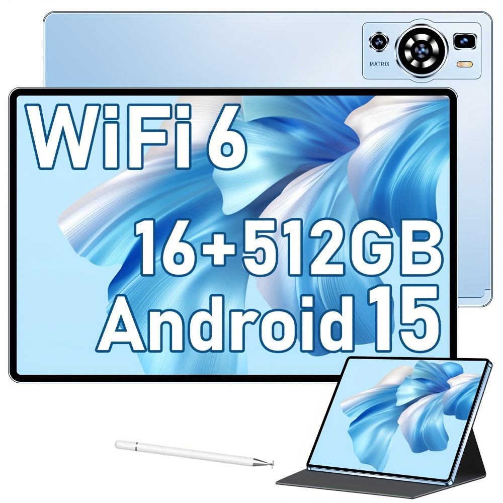 UXD A5 Android 15 Tablet, Equipped with Related Accessories, 16GB RAM (8GB+8GB Expandable), 512GB ROM Expandable up to 1TB, Supports WiFi/LTE, 6000mAh Battery, 10.1-inch HD Display with Keyboard, Mouse, Stylus, and Protective Case