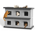 Double-Layer Stray Cat House - 2-Story Outdoor/ Cat Shelter with Large Cozy Space, Multiple Small Windows for Ventilation, Easy Assembly Solid Structure, Gray-Black for stray & feral cats (No Required)