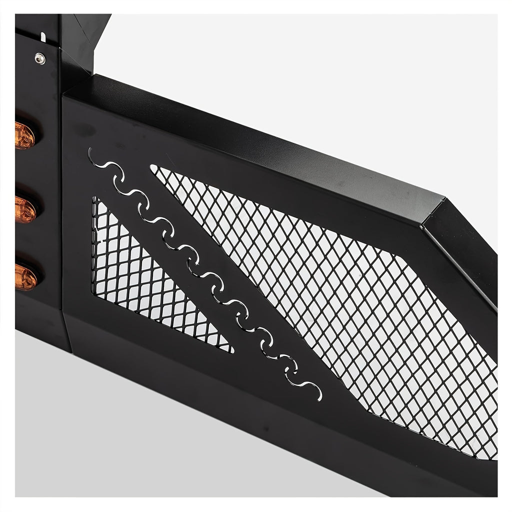 Pickup Truck Roll Bar Chase Rack with 6 Amber Side Marker Lamps in Fine Textured Black No-Drill Design