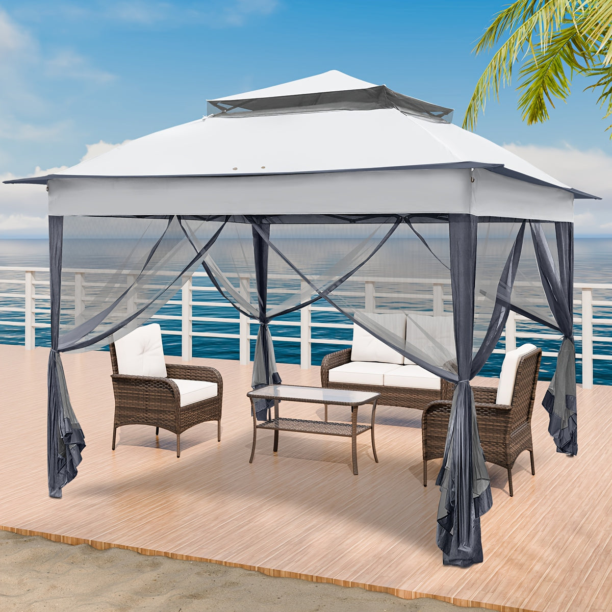 11x11 Instant Pop-Up Gazebo Tent with Mosquito Netting Suitable for Outdoor, Portable Canopy for Camping, Picnic, Backyard, Poolside - Setup, No Assembly Required, Lightweight Frame & Netted Walls for