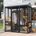 Large Cats House, Black Catio Outdoor Cat Enclosure, Cat Catio for Mulitiple Cats Walk In with Cover And Sunshine Roof, Pet Cage with 7 Platforms And 2 Resting Box, 72 Inch