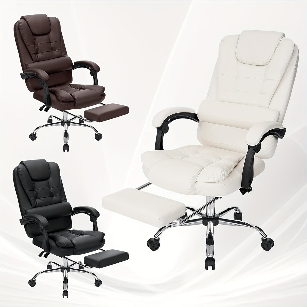 7-Point Massage Executive Office Chair with Massage And Footrest Reclining Computer Chair with High Back Soft Leather Home Office Desk Chair