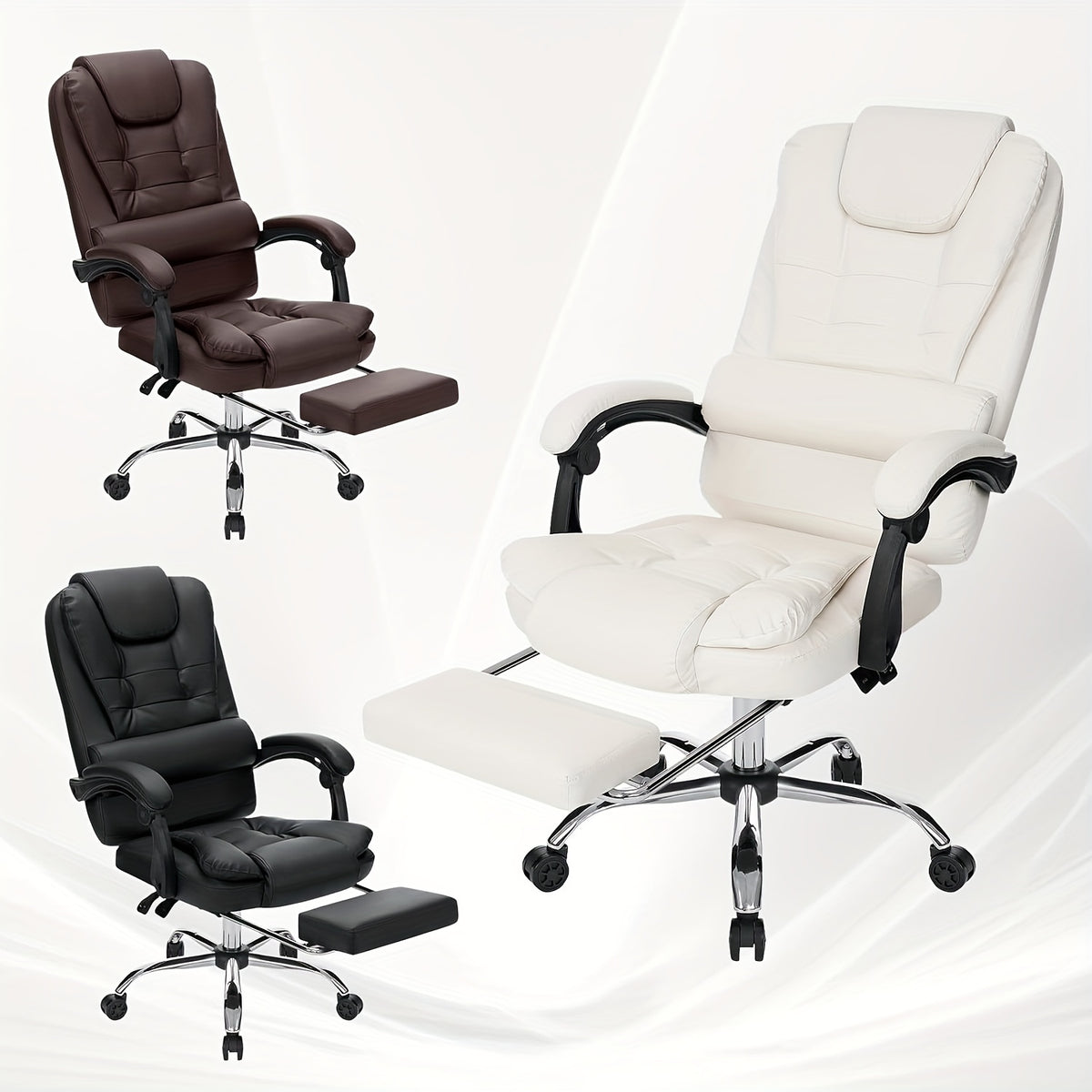 7-Point Massage Executive Office Chair with Massage And Footrest Reclining Computer Chair with High Back Soft Leather Home Office Desk Chair