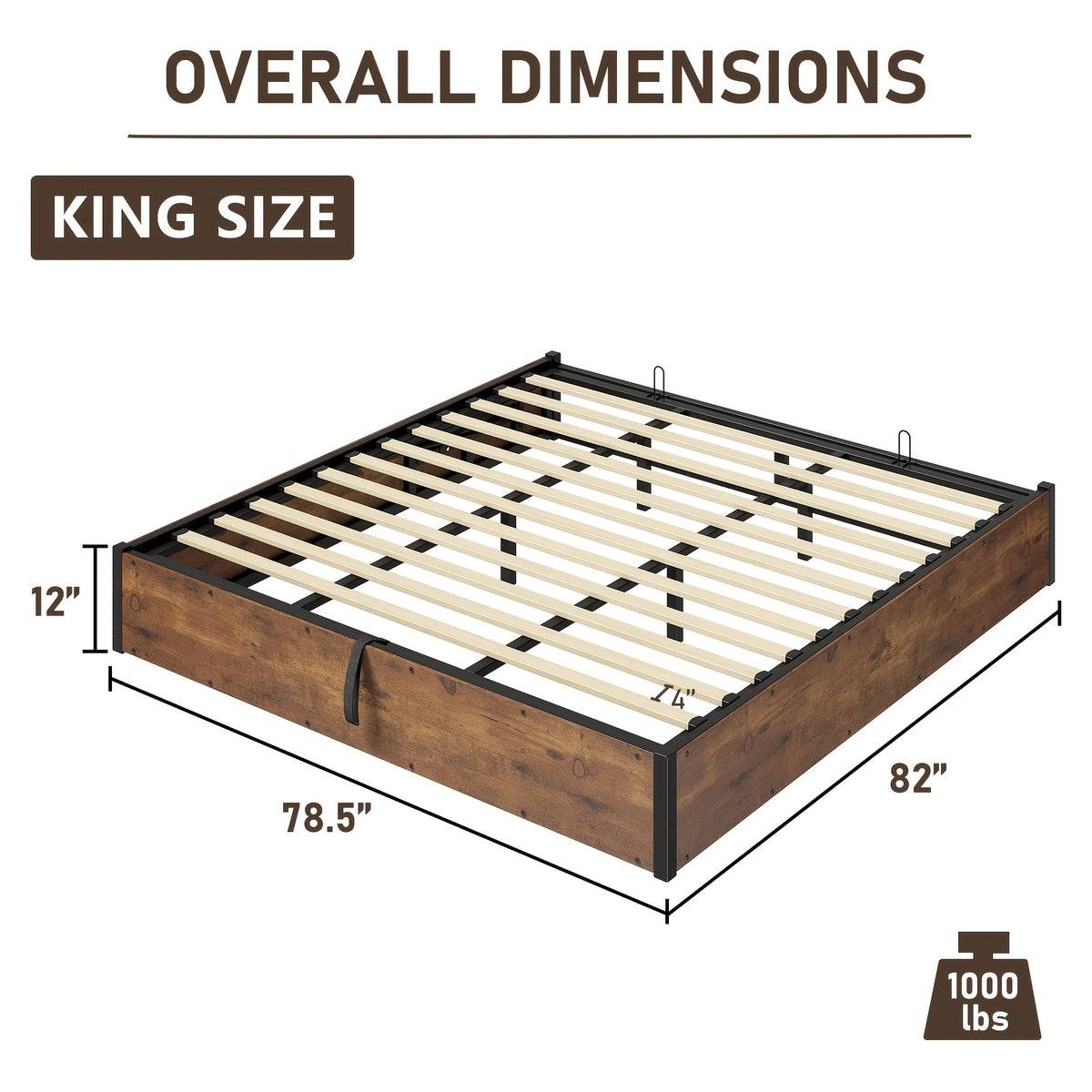 Lift Up Storage Bed with Storage Underneath, Wooden Platform Bed Frame, Solid Wood Slats Support, No Fixed Headboard, No Box Spring Needed
