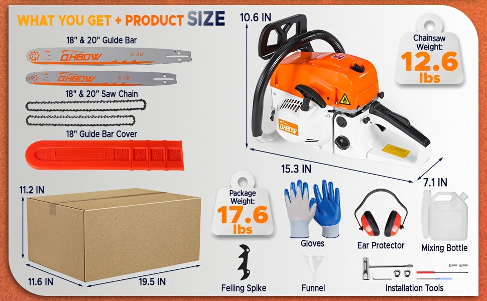 58Cc 2-Stroke Gasoline Chainsaw, Featuring Dual Quick-Switch Bars of 20 Inches And 18 Inches, a Portable Cordless Gasoline Chain Saw Ideal for Felling Trees, Cutting Firewood, Processing Wood, And Trimming Trees