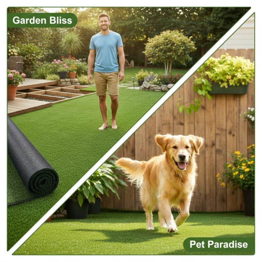 6ft X 22ft/ 6ft X 32ft Artificial Grass Turf, 132/192 Sq Ft Green Synthetic Lawn Roll With 0.7in Pile Height, Fast-Drainage Outdoor Grass For Patio, Balcony, Garden & Pet Area, Installation Tools Included
