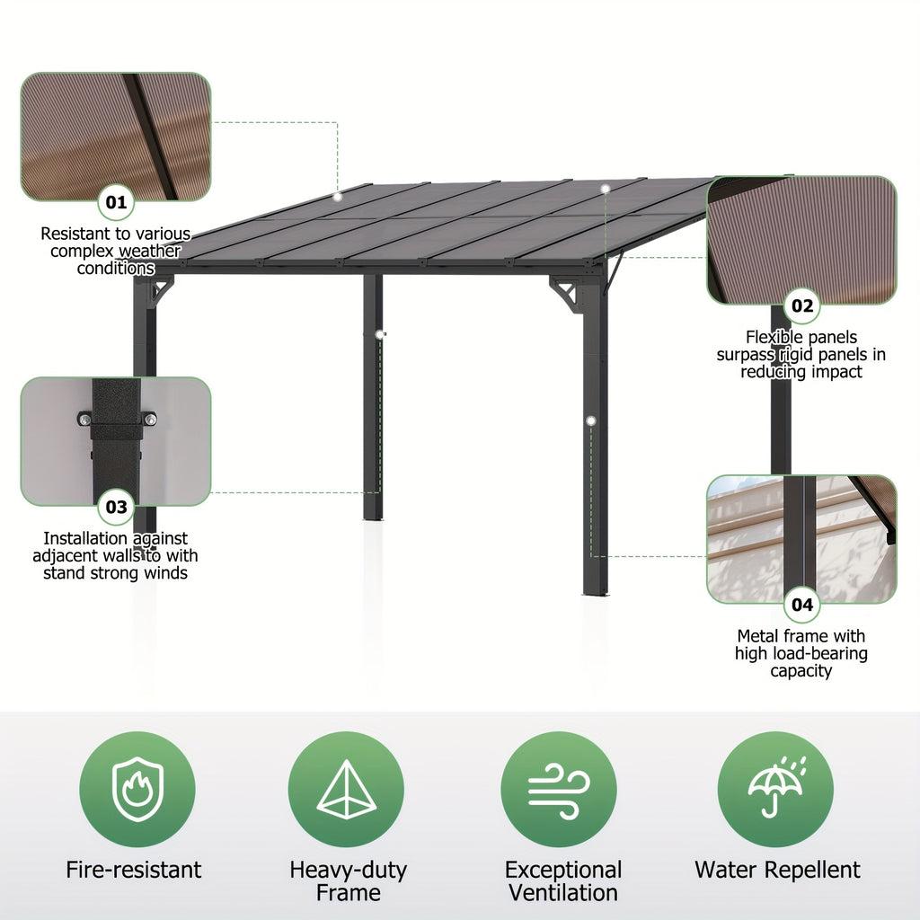 Outdoor Gazebo & Pergola Set - Hard Top Lean-to Wall Mounted Aluminum Alloy Awning With Canopy Roof, Outdoor All-Weather Cover For Patio, Backyard, Deck, Shade & Rain Protection(Multi-size Selection)