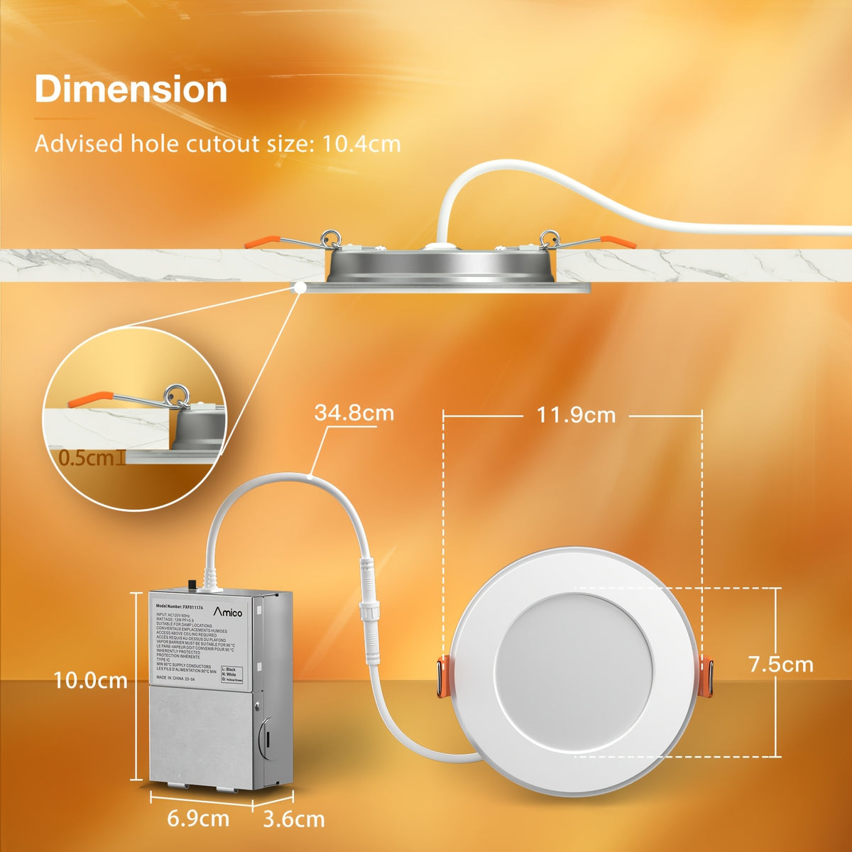 12/6 Pack 4/6 Inch 5CCT LED Recessed Ceiling Light with Night Light, 2700K/3000K/3500K/4000K/5000K Selectable Ultra-Thin Lighting, 12W=110W, 1100LM, Dimmable Canless Wafer Downlight