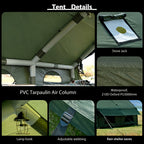 129 Sq.ft Inflatable Camping Tent | Outdoor Blow Up Tent Oxford 4 Season Air Tent Cabin House with Mesh Windows & Door, PVC & Polyester Material, Double Door, 2000mm-3000mm, Suitable for All Seasons