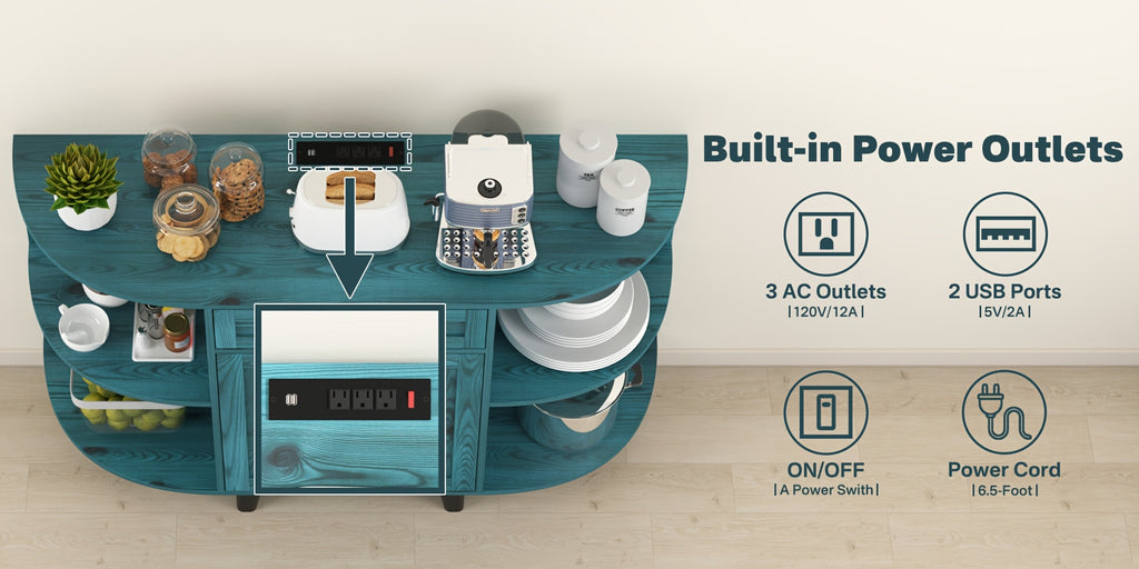 Sideboard Buffet Cabinet, Freestanding Kitchen Cabinet with Storage, Accent Coffee Bar Cabinet with Doors, Vintage Blue