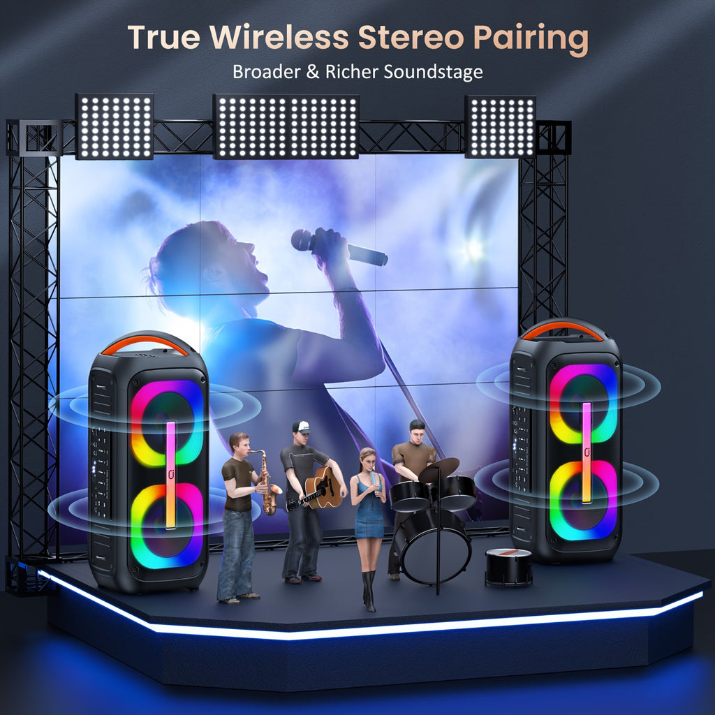 Large Karaoke Machine, Karaoke Speaker with 2 Wireless Microphones, Portable Speaker with Beat Light Show, Singing Machine Karaoke Home Speaker System with MIC Reverb, AUX Input, T11-T